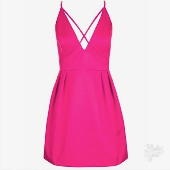 🎀 Barbiecore TopShop Hot Pink Front Cross Mini Dress size 4 💕 - Picture 13 of 14